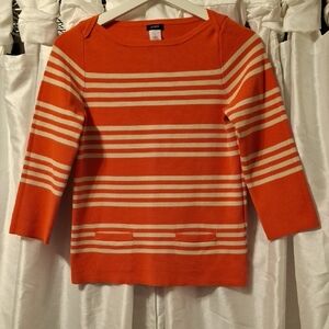 J. Crew Vibrant Orange and Cream Striped Sweater XS